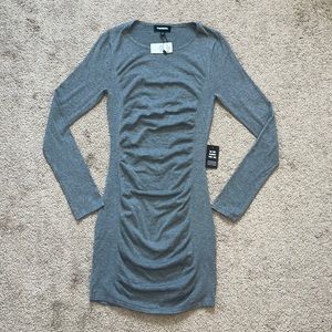 Sweater dress by Express , ruched dress. Grey. Size small. long sleeve new